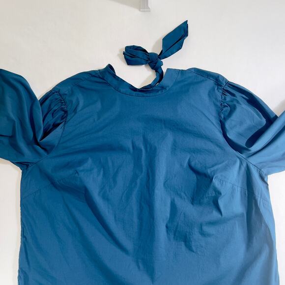 Eloquii Blouse Top Woman 18 Blue Elastic Cuffs Tie Back Plain Front w/ Darts - Picture 6 of 16